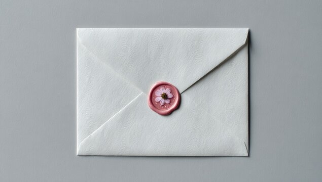 Sealed envelope with wax stamp on gray surface, elegant mail.