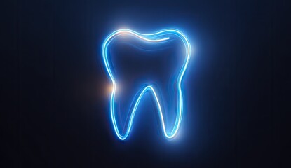 Glowing Neon Tooth Illustration on Dark Background for Dental Health.
