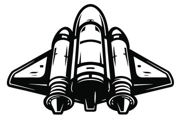 Black and white space shuttle takes off with massive engines from the ground