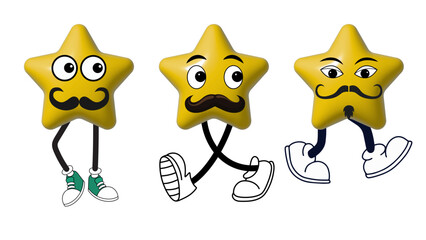 Obraz premium Set of cute yellow star-shaped emoticon vector illustration characters