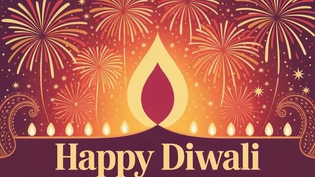Vibrant Diwali Festival Illustration with Fireworks  Traditional Diya Lamp  and Decorative Elements for Indian Celebrations