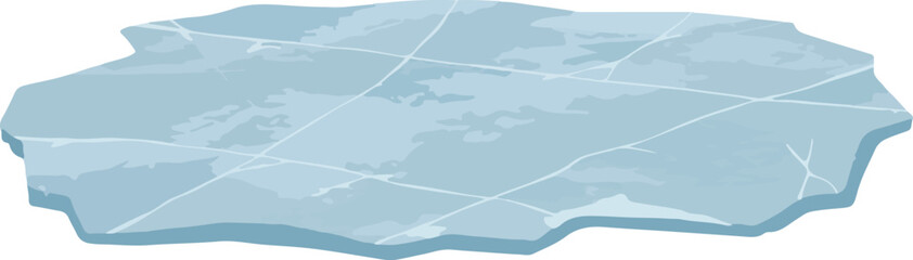 Fototapeta premium A light blue, translucent, flat piece of ice with visible cracks on its surface, resembling a floating ice floe or a frozen sheet.