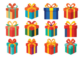 Colorful Gift Box Collection with Ribbons for Celebrations and Holidays