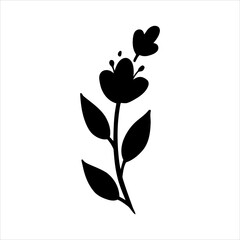Elegant Silhouette of a Blooming Flower with Curving Stem and Leaves