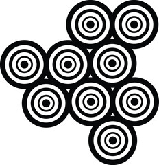 Abstract pattern of concentric circles in a clustered arrangement on a white background