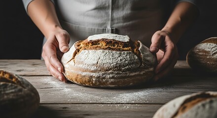 Artisan Baker Holding Freshly Baked Bread.