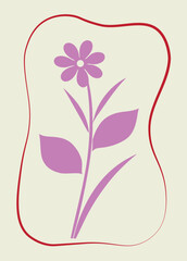 Minimal floral illustration with simple pink flower and leaves framed in red outline. Elegant botanical design for greeting cards, posters, and  projects. Perfect for print and digital art.