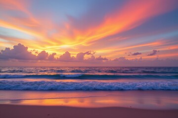 Vivid Sunset Over Ocean Waves