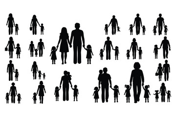 Diverse Family Silhouettes Holding Hands and Carrying Children in Various Poses people parent