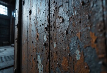 Exploring the weathered texture of an old wooden door abandoned location close-up photography dim environment artistic perspective