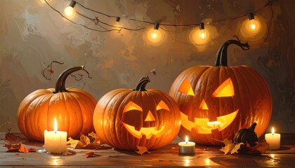 Spooky jack-o'-lanterns and autumnal ambiance