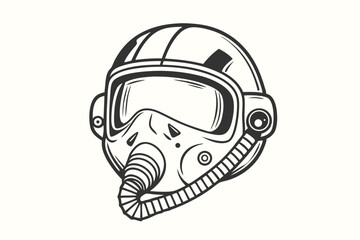 Bold outline of a vintage pilot helmet complete with breathing mask is centered