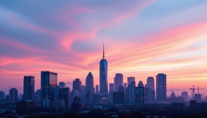 Obraz premium City Skyline at Colorful Dawn