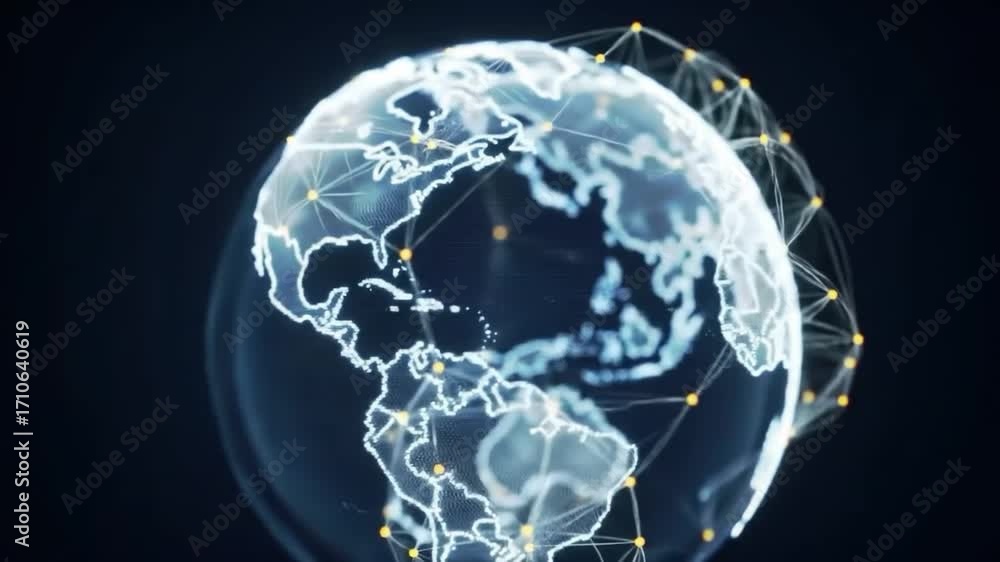 Poster digital globe with interconnected network nodes earth