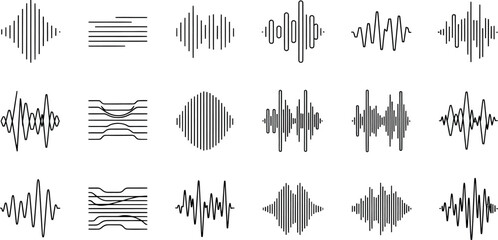Collection of Abstract Sound Waveforms and Audio Visualizations in a Grid Layout