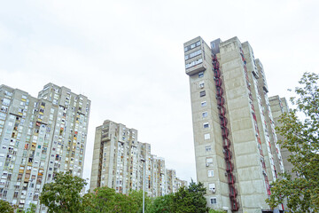 Eastern European housing blocks: concrete apartment buildings in Belgrade, Serbia. Concepts of socialist residential architecture, urban density, postwar city planning and heritage of late modernism