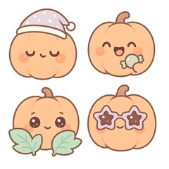 Cute Kawaii Pumpkin Friends Halloween Character Set