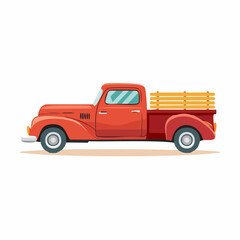 Classic Red Farm Truck with Wooden Bed Illustration