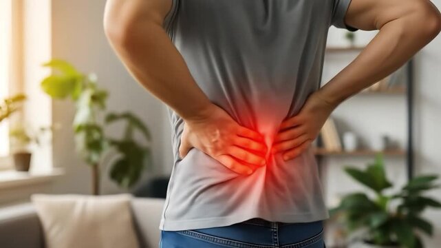 Person with lower back pain highlighted in red discomfort