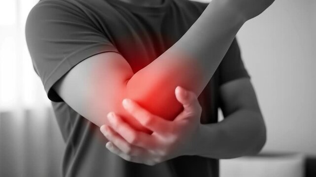 Person with red highlighted elbow pain arm pain injury