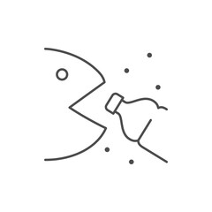 Fish and plastic waste line icon