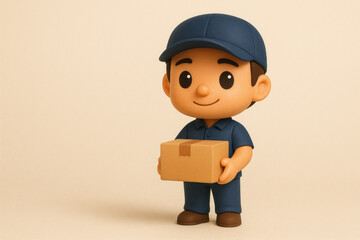 Cartoon delivery worker holding package &mdash; Labor Day profession concept