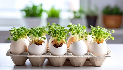 Sprouting seeds in egg shells
