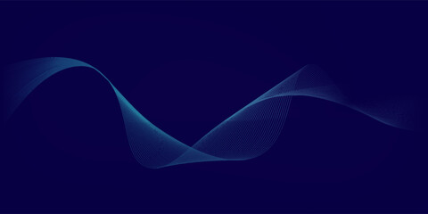 Abstract glowing wave lines on dark blue background. Dynamic wave pattern. Modern flowing wavy lines. Futuristic technology concept. Suit for banner, poster, cover, brochure, flyer, website