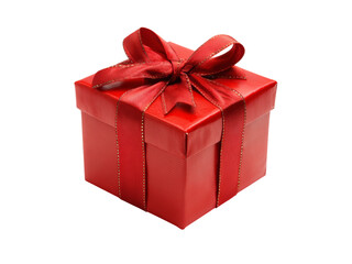 Fototapeta premium Red gift box with elegant ribbon bow isolated on black background, Isolated On White, Png Transparent