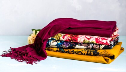 Stacked colorful scarves