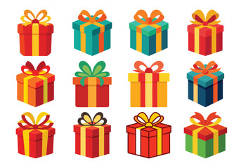 Collection of Colorful Gift Boxes with Ribbons for Celebrations and Holidays