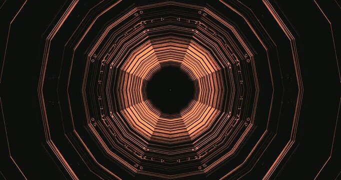 AI-generated abstract illustration a complex futuristic tunnel of glowing copper and black lines