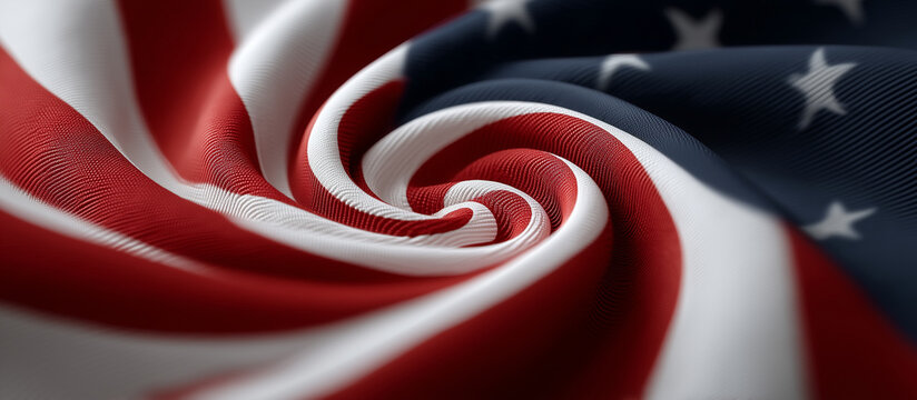 spiral of American flag with stars and stripes, patriotic USA background for national holidays, elections, and freedom themed design, benner