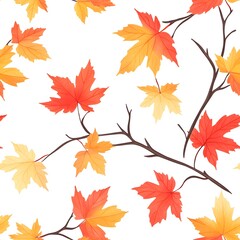 Fototapeta premium Seamless pattern of vibrant red and orange maple leaves on bare branches
