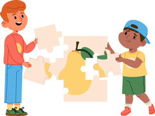 Children Assembling Pear Puzzle