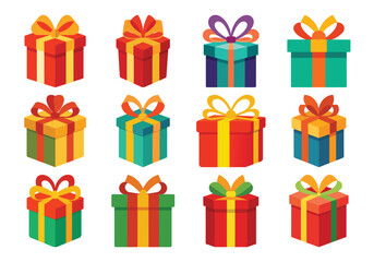 Collection of Colorful Gift Boxes with Ribbons and Bows