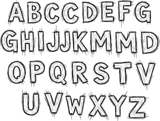Hand-Drawn Line Art Grunge Alphabet of Capital Letters.