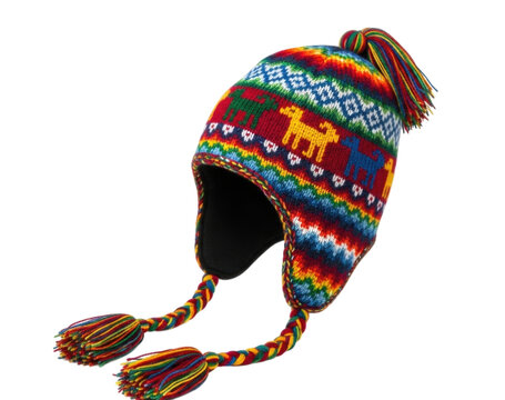 A Colorful Knitted Peruvian Chullo Hat Isolated Transparent PNG