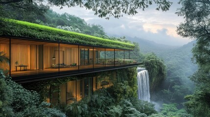 Eco-Luxury House by Waterfall: A Sustainable Architectural Marvel