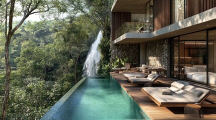 Luxury Villa with Infinity Pool and Waterfall View