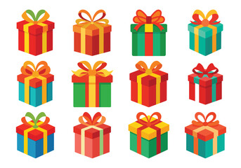 Collection of Colorful Gift Boxes with Ribbons and Bows for Celebrations