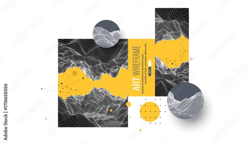 Aufkleber abstract wireframe art with digital mesh and geometric design. modern science or technology backgrou