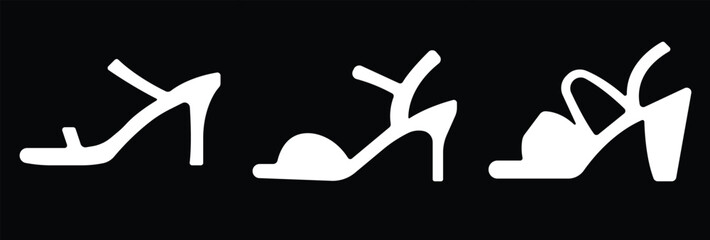 Art & IllustrationLadies shoes icon set.Stylish high heel silhouettes, women's fashion footwear collection,Outline and white stiletto icon set.Leather shoes heel icon flat simple icon set.