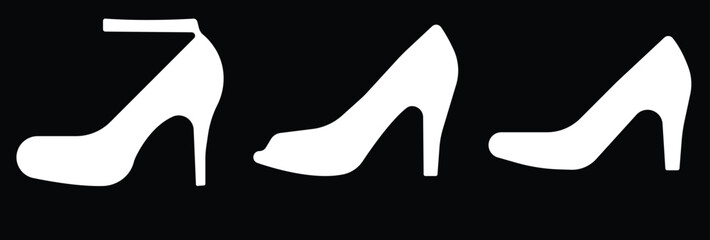 Art & IllustrationLadies shoes icon set.Stylish high heel silhouettes, women's fashion footwear collection,Outline and white stiletto icon set.Leather shoes heel icon flat simple icon set.