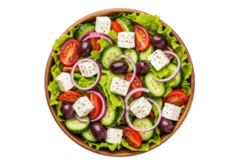 Fresh greek salad with feta cheese isolated on transparent background