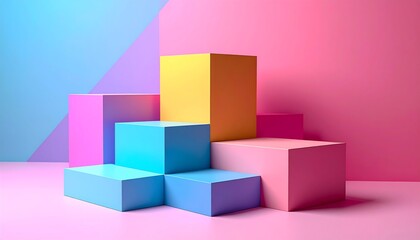 Fototapeta premium Colorful geometric display podiums
