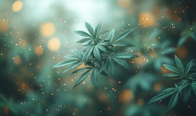 Lush cannabis leaves in a soft, dreamy bokeh