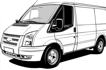 A white delivery van parked on a street with trees and buildings in the background