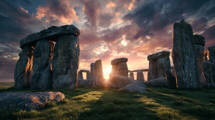 Majestic stonehenge at sunset with dramatic sky