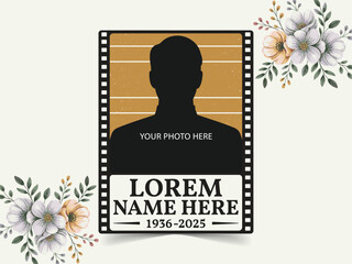 Memorial Tribute with Floral Accents, Filmstrip Silhouette and Text Placeholder